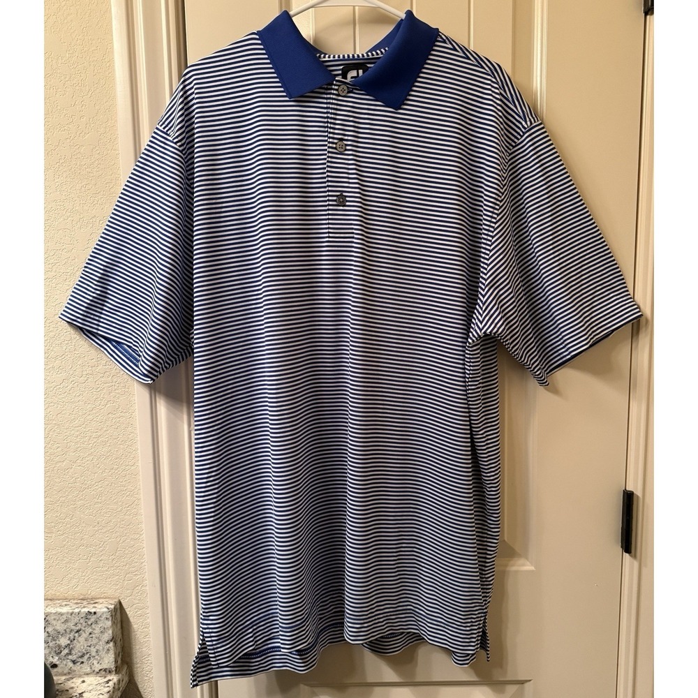 FootJoy ProDry Golf Polo Shirt Men's XL Blue White Micro Stripe Performance FJ